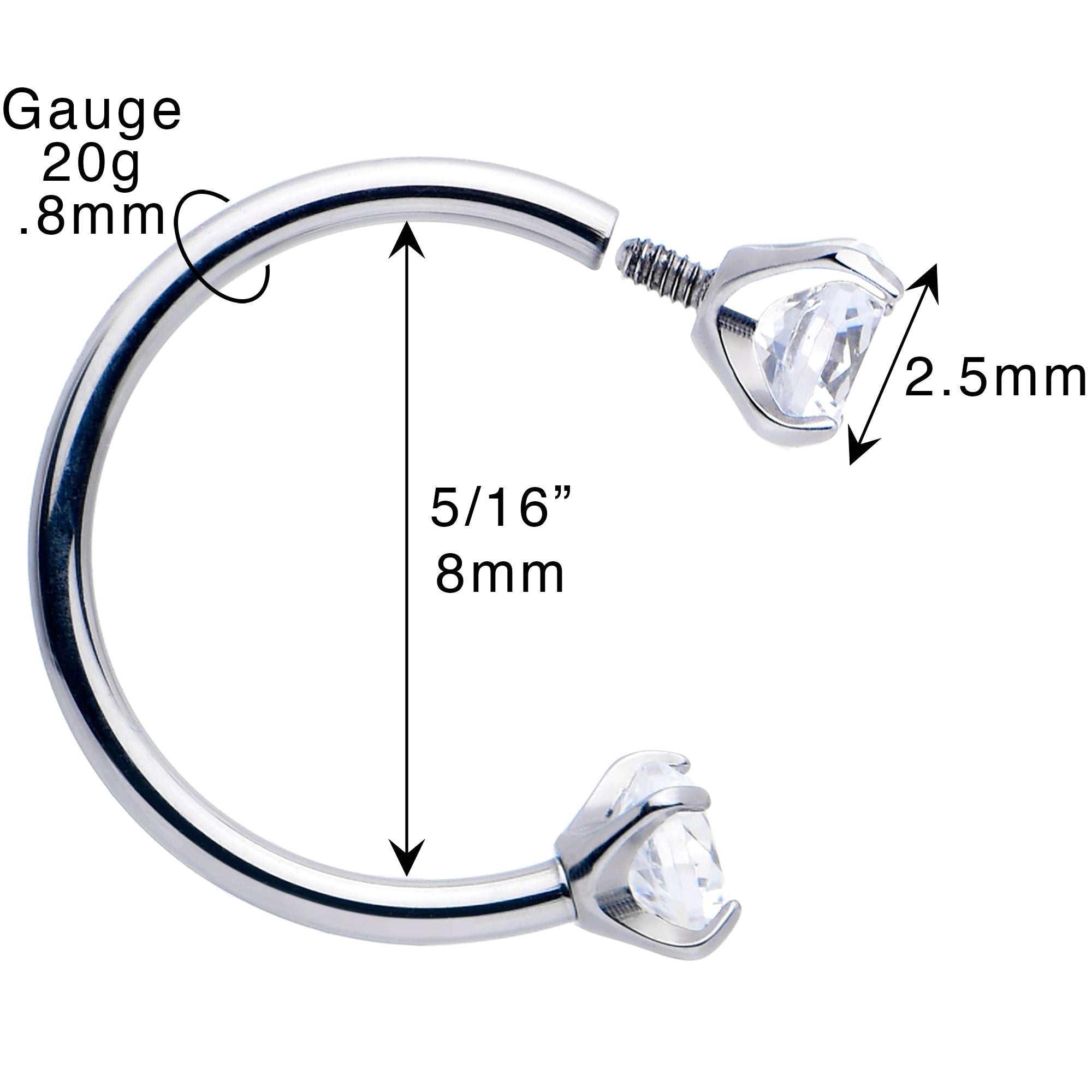 Double Gem Horseshoe Nose Ring Kit with Ball Grabber